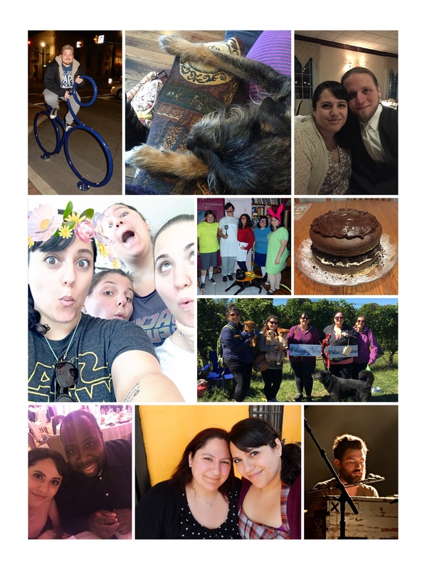 photo collage of friends and dogs